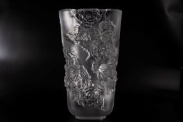 A LALIQUE Pivoines Large Vase in Clear Crystal depicting Peony Flowers. Product Code: 10708400. Hand