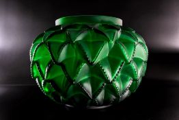 A LALIQUE Languedoc Vase in Green Satin-Finished and Re-Polished Crystal. from the Original 1929