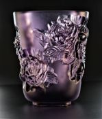 A LALIQUE Pivoines Small Vase in Purple Crystal depicting Peony Flowers. Product Code: 10708600. H