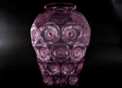 A LALIQUE Anemones Vase in Satin-Finished and Re-Polished Fuchsia Crystal. Based on the Original