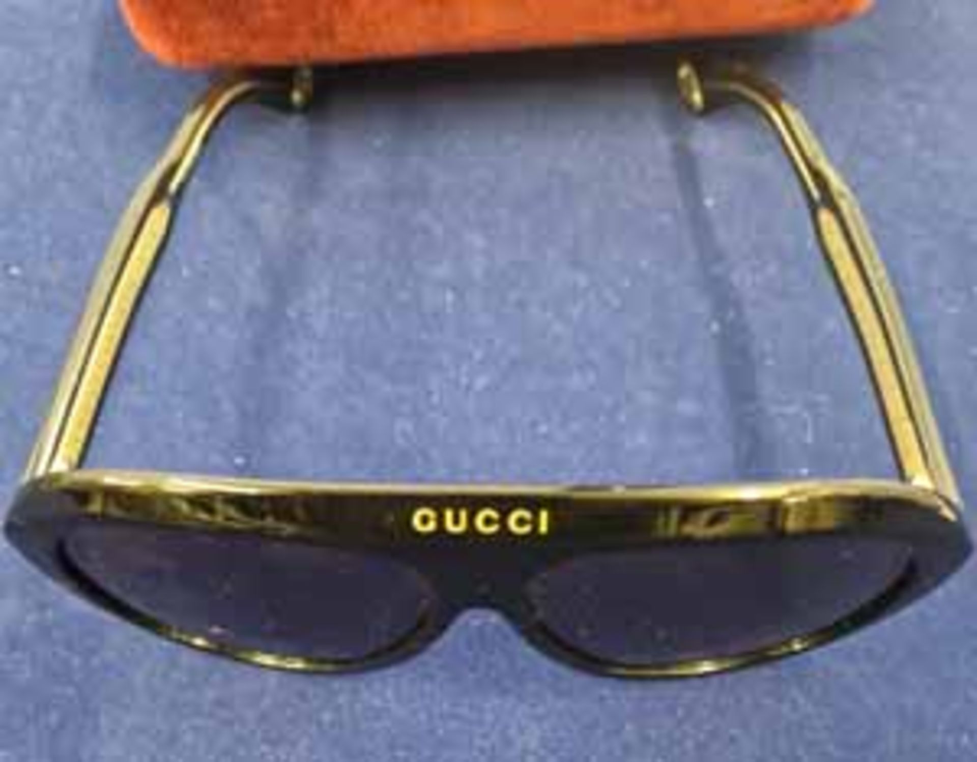 A Pair of GUCCI Oversized Mask Black Framed Sunglasses with Dark Lenses, GUCCI Logo detail to - Image 4 of 4