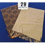 A Set of Two GUCCI Scarves:- - One Wool Scarf in Brown and Orange with Double G Monogram Pattern (