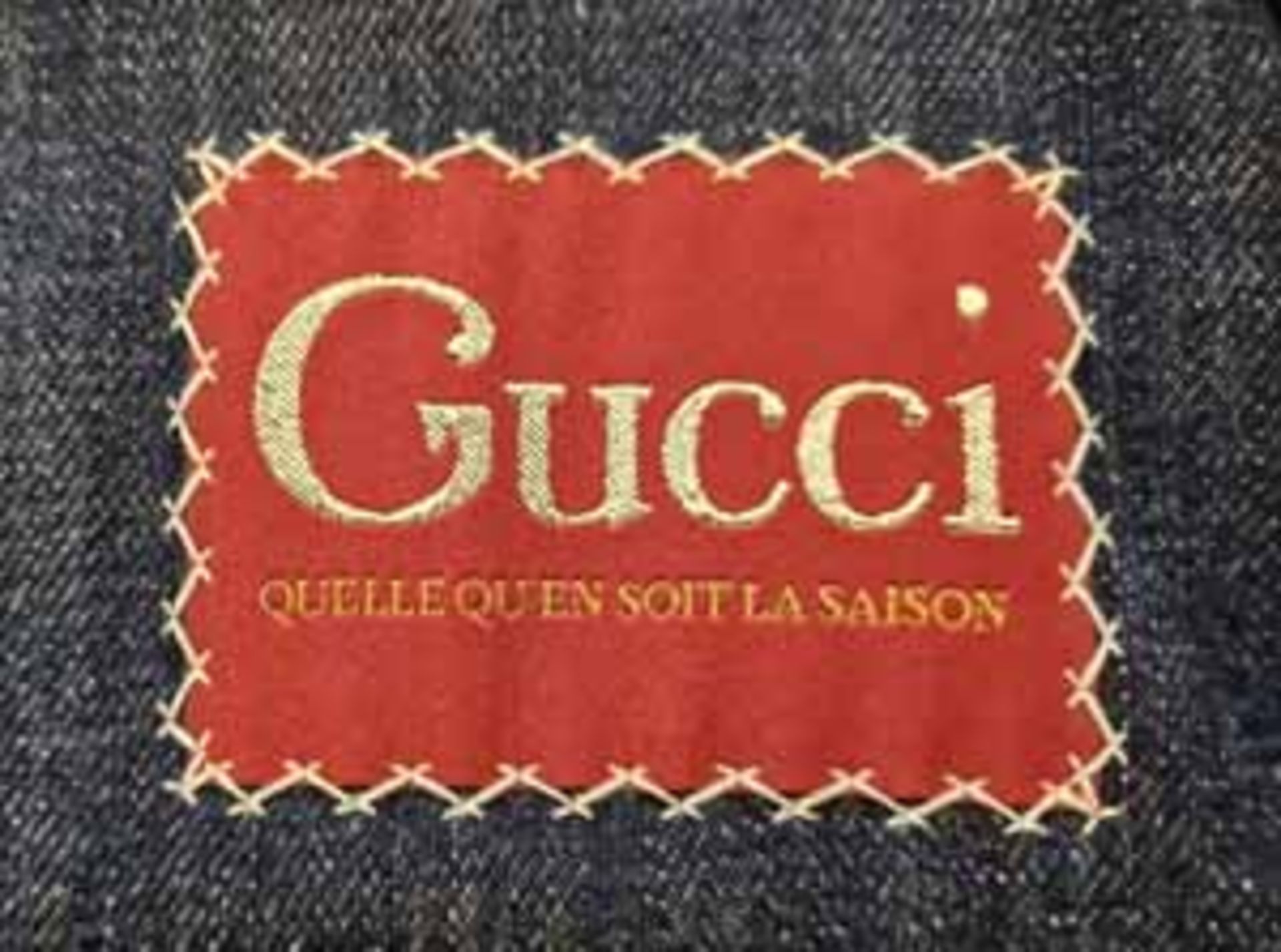 A GUCCI Denim Jacket with Double G Monogram over Three Quarters and Brown Leather Trim Cuffs and - Image 2 of 5