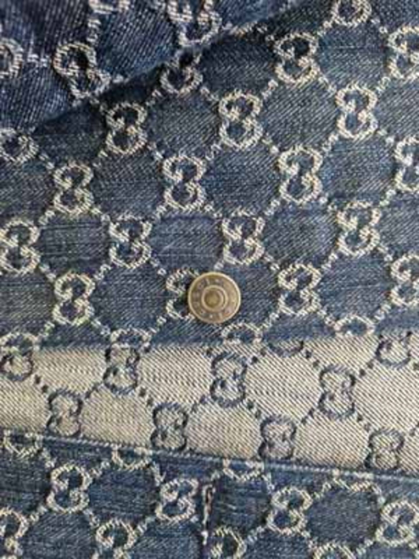 A GUCCI Denim Jacket with Double G Monogram over Three Quarters and Brown Leather Trim Cuffs and - Image 3 of 5