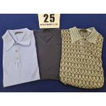 A Set of Three PRADA Shirts:- - A Navy Blue Cotton V-Neck Basic T-Shirt, Size XL - A Pale Blue