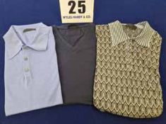 A Set of Three PRADA Shirts:- - A Navy Blue Cotton V-Neck Basic T-Shirt, Size XL - A Pale Blue