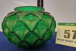 A LALIQUE Languedoc Vase in Green Satin-Finished and Re-Polished Crystal. from the Original 1929