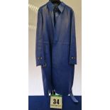 An ALEXANDER McQUEEN Men's 100 per cent Lamb Leather Oversized Trench Coat in Cobalt Blue with Black