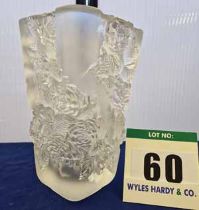 A LALIQUE Pivoines Large Vase in Clear Crystal Depicting Peony Flowers. Product Code: 10708400. Hand