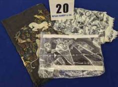 A Set of Three ALEXANDER McQUEEN Silk Scarves. - A Cream Scarf with Black Print Skulls and Birds - A