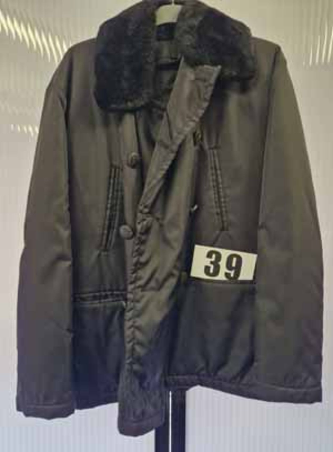 A PRADA Re-Nylon Black Padded Coat with Viscose Lining, Faux Fur Trim Collar, Double Breasted Button