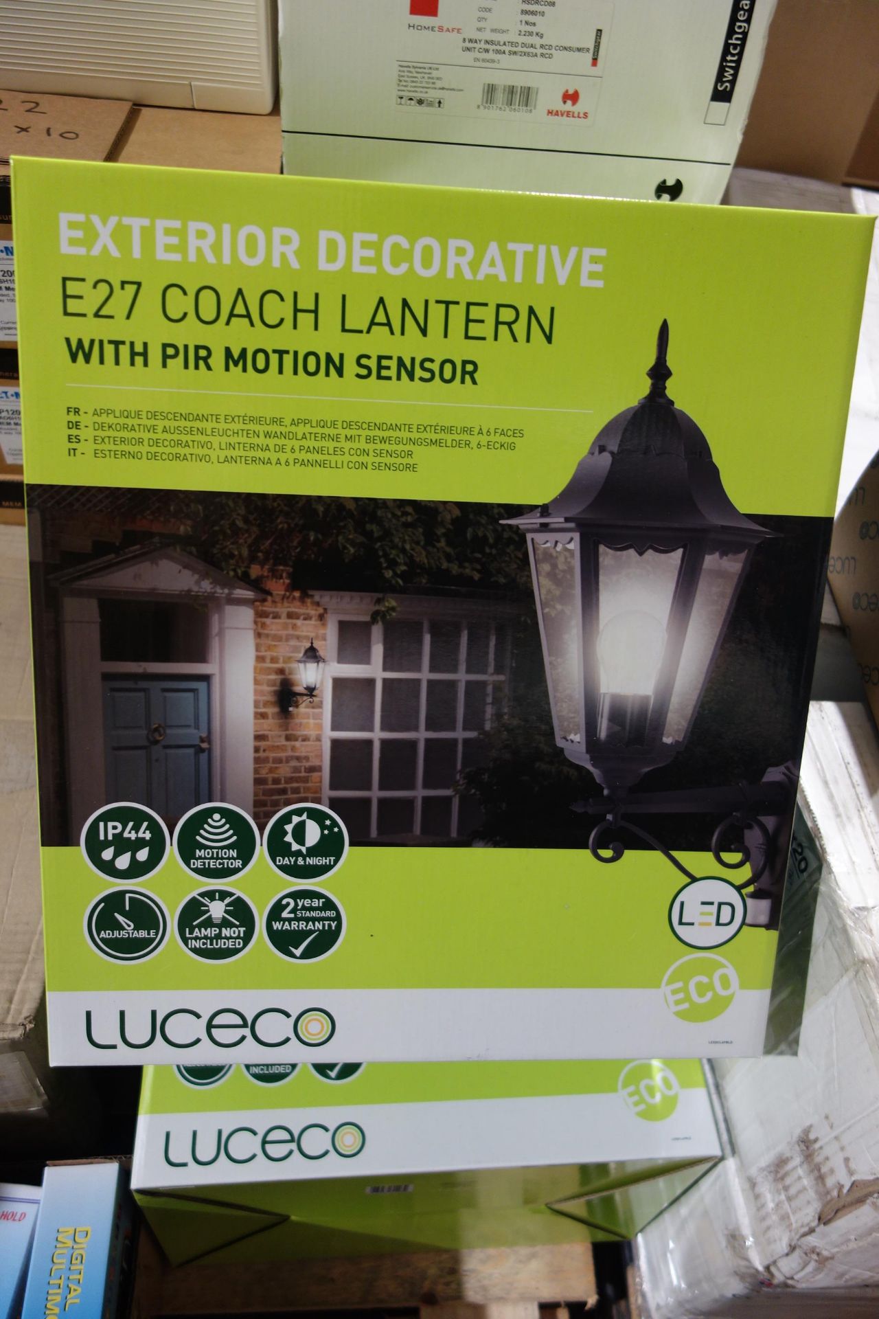 8 x LUCECO LEXDCL6PBLD Exterior Coach Lanterns with PIR Motion Sensor IP44 E27 Fitting Max 60W Black