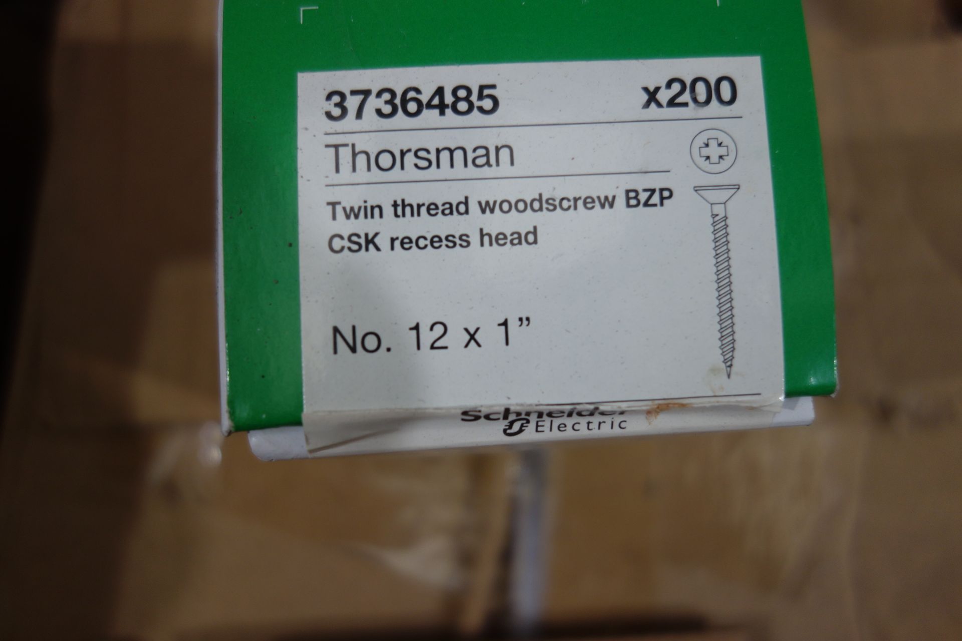 108 x Packs of THORSMAN 3740194 12 x 1 Twin Thread Woodscrews BZP CSK Recess Head 200 per pack