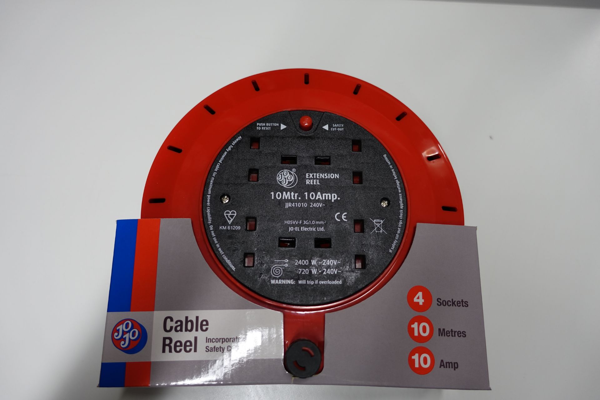 12 x JOJO JJR41013 13 Amp 10 Mtr 4 Socket Extension Reels with Safety Cut Out