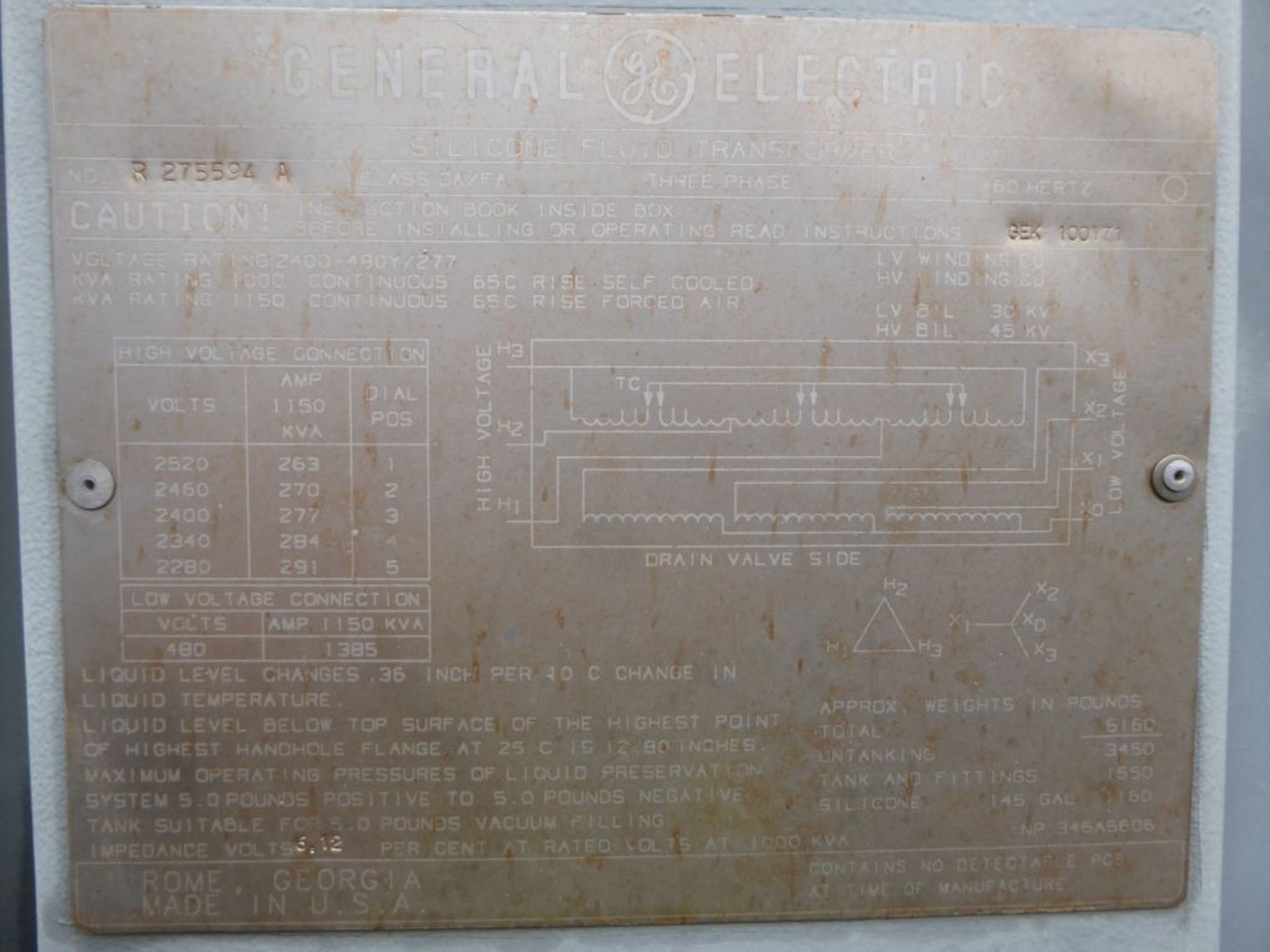 GE 1,000 KVA Transformer | Oil Report Included - See Lot Pictures - Bild 6 aus 12