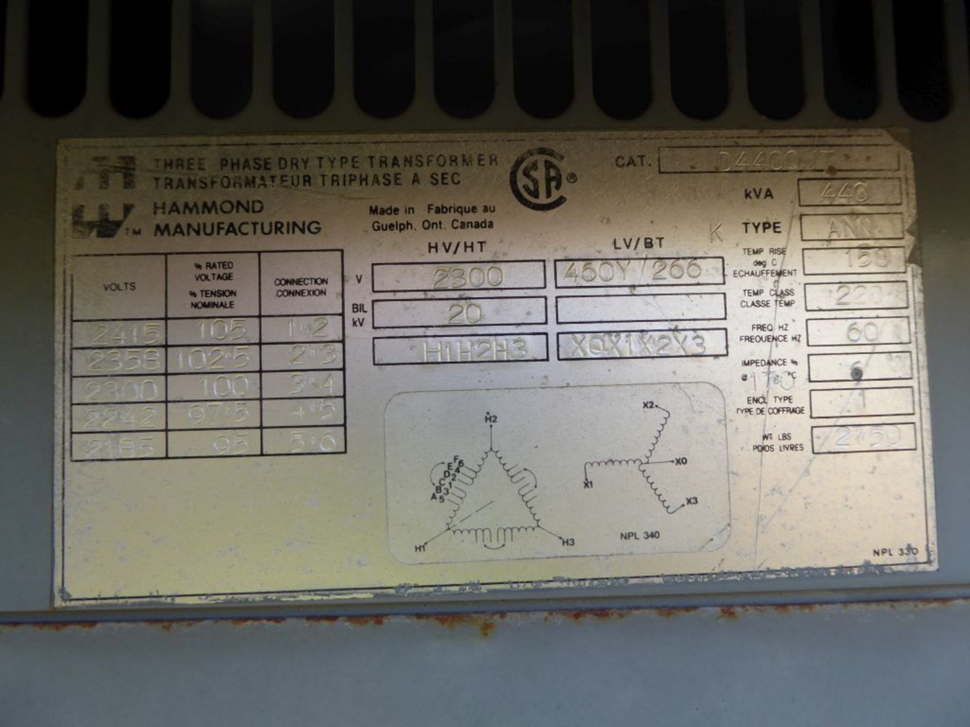 Hammond Manufacturing 440 KVA Transformer - Bild 6 aus 8