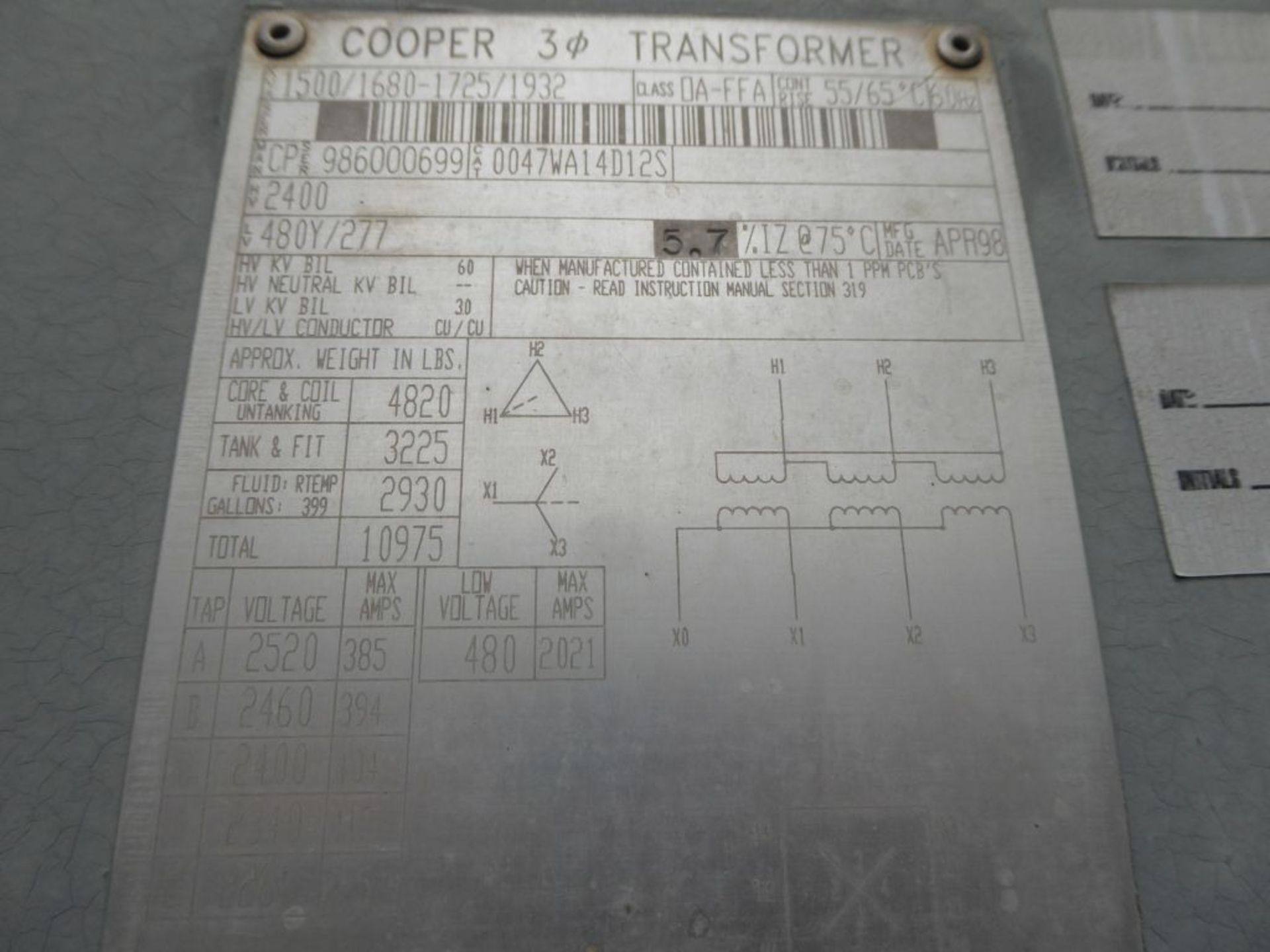 Cooper 1,500/1,680 - 1,725/1,932 KVA Transformer - Bild 8 aus 10