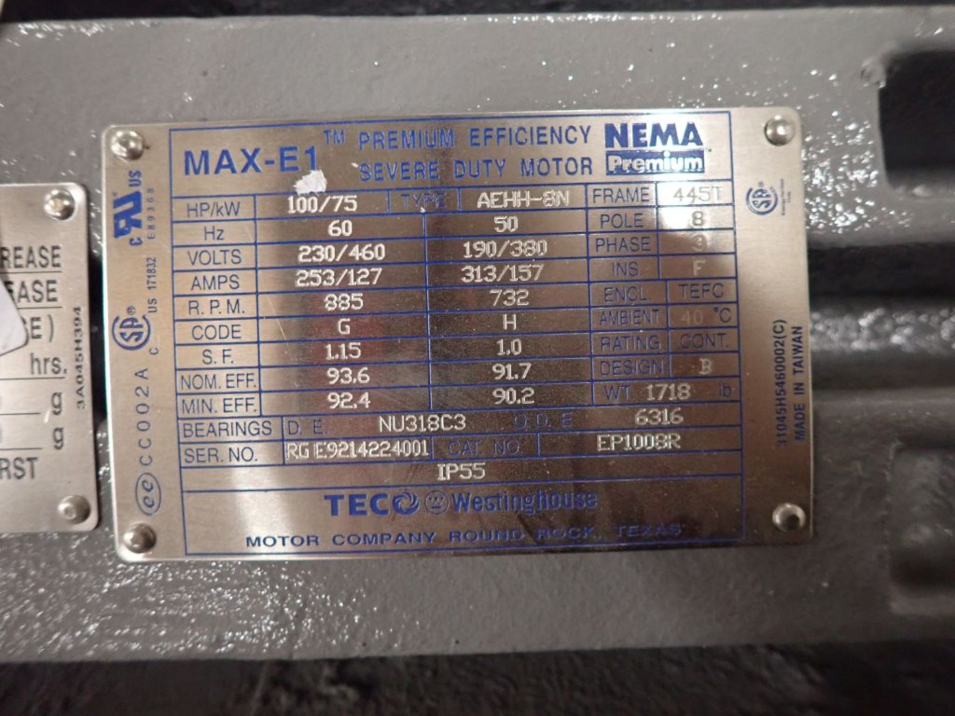 Teco Westinghouse 100 HP Severe Duty Motor - Image 4 of 4