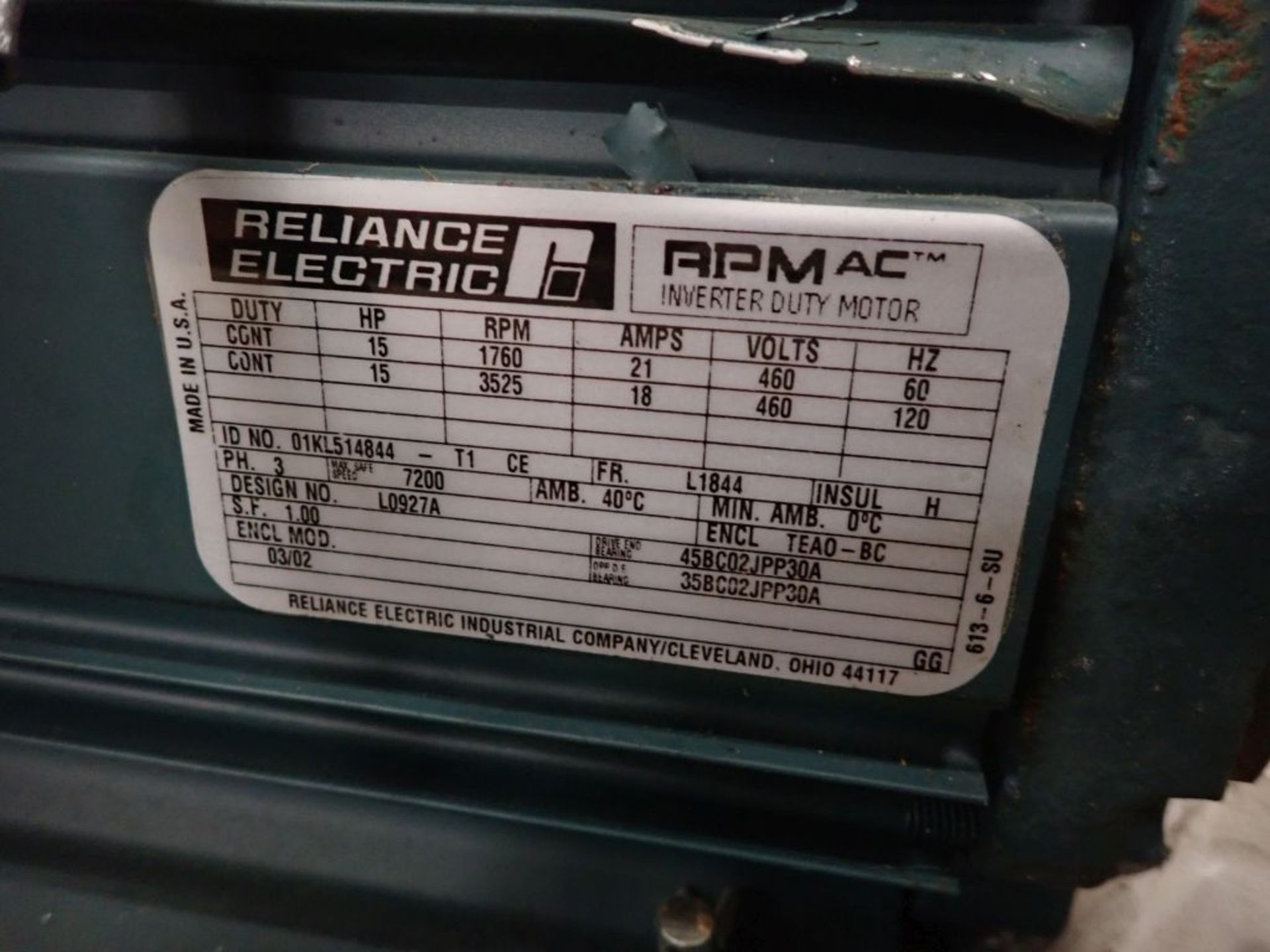 Reliance Electric 15 HP Inverter Duty Motor - Image 6 of 6