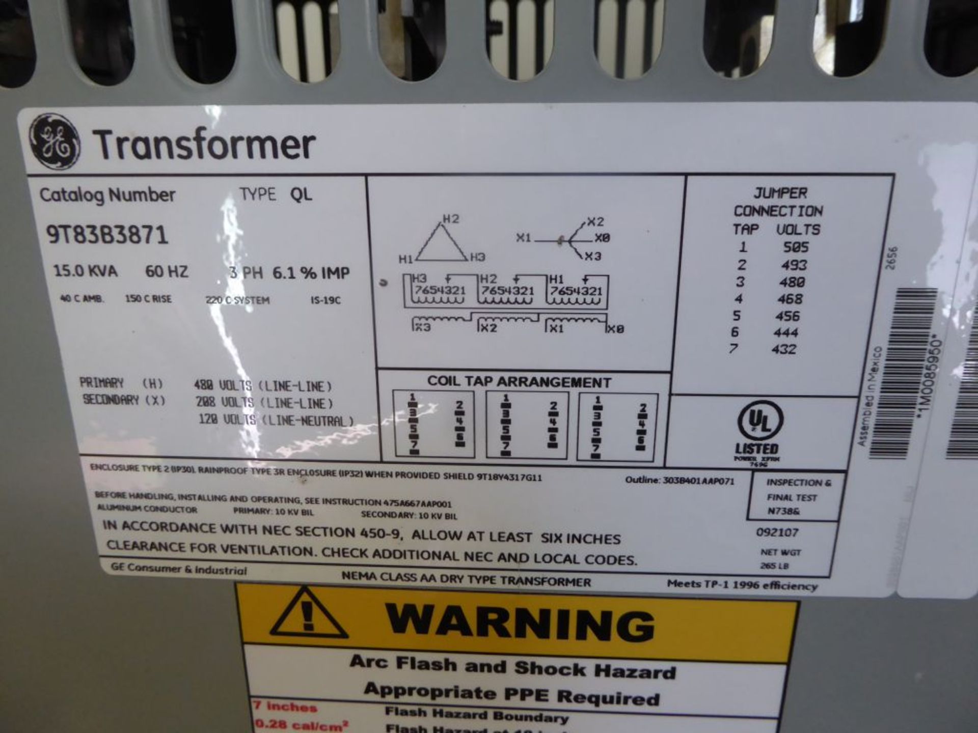 Spartanburg, SC - GE 15 KVA Transformer - Image 4 of 4