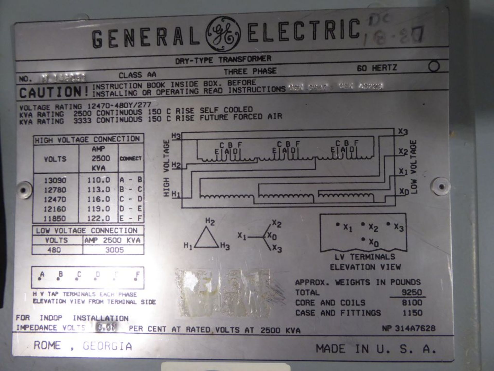 Delayed Removal April 24 | Charlotte, NC - GE 2500 KVA Dry Type Transformer - Image 5 of 6