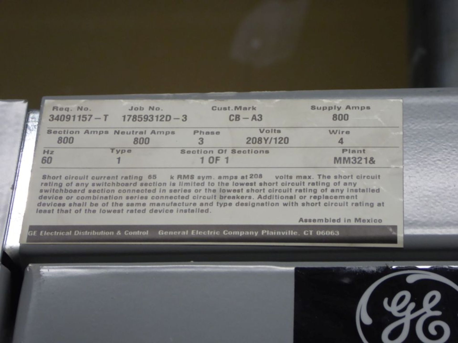 Spartanburg, SC - GE 800A Spectra Series Switchboard - Image 2 of 4