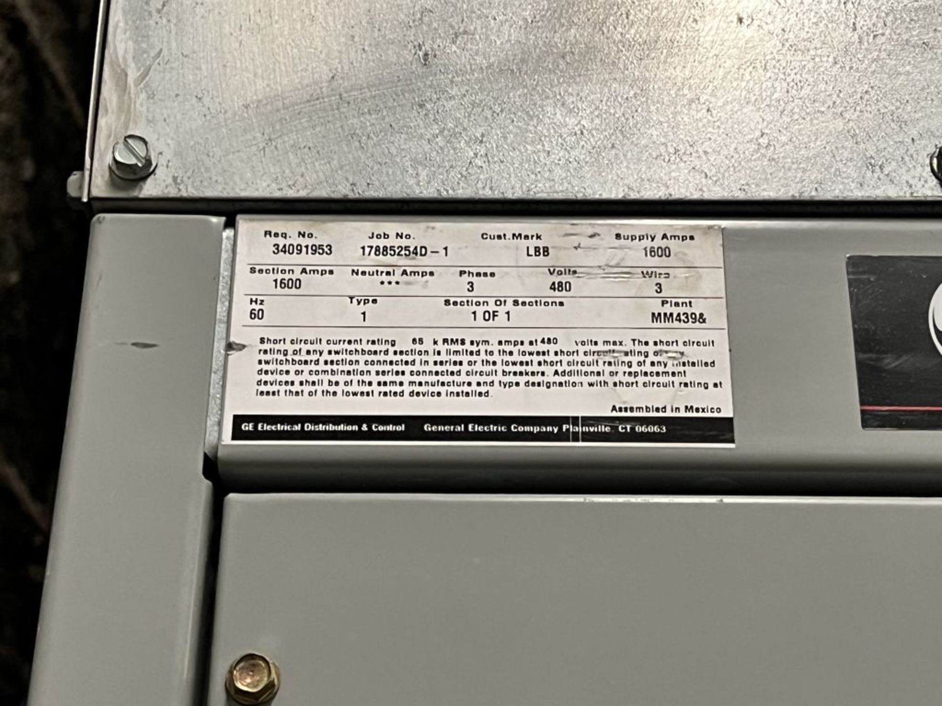 Spartanburg, SC - GE 1600A Spectra Series Switchboard - Image 6 of 8