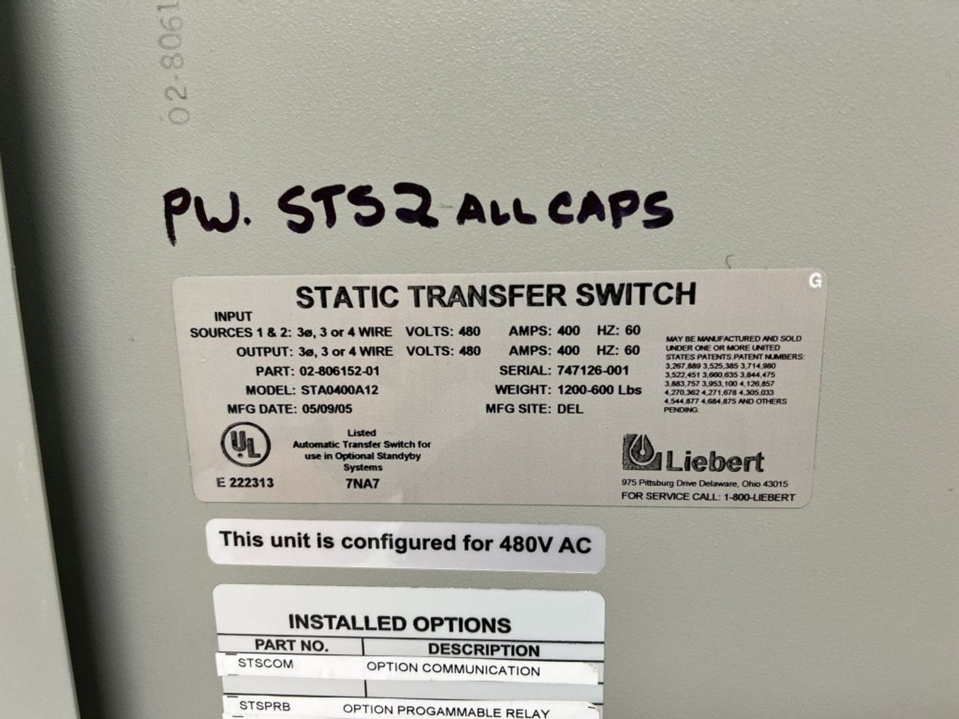 Spartanburg, SC - Liebert Static Transfer Switch - Image 6 of 6