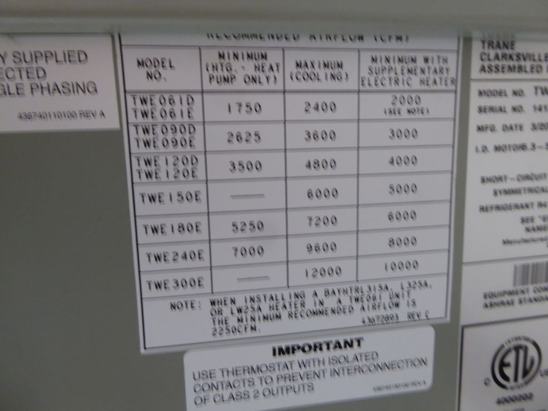 Charlotte, NC - 2014 Trane Heater - Image 5 of 6