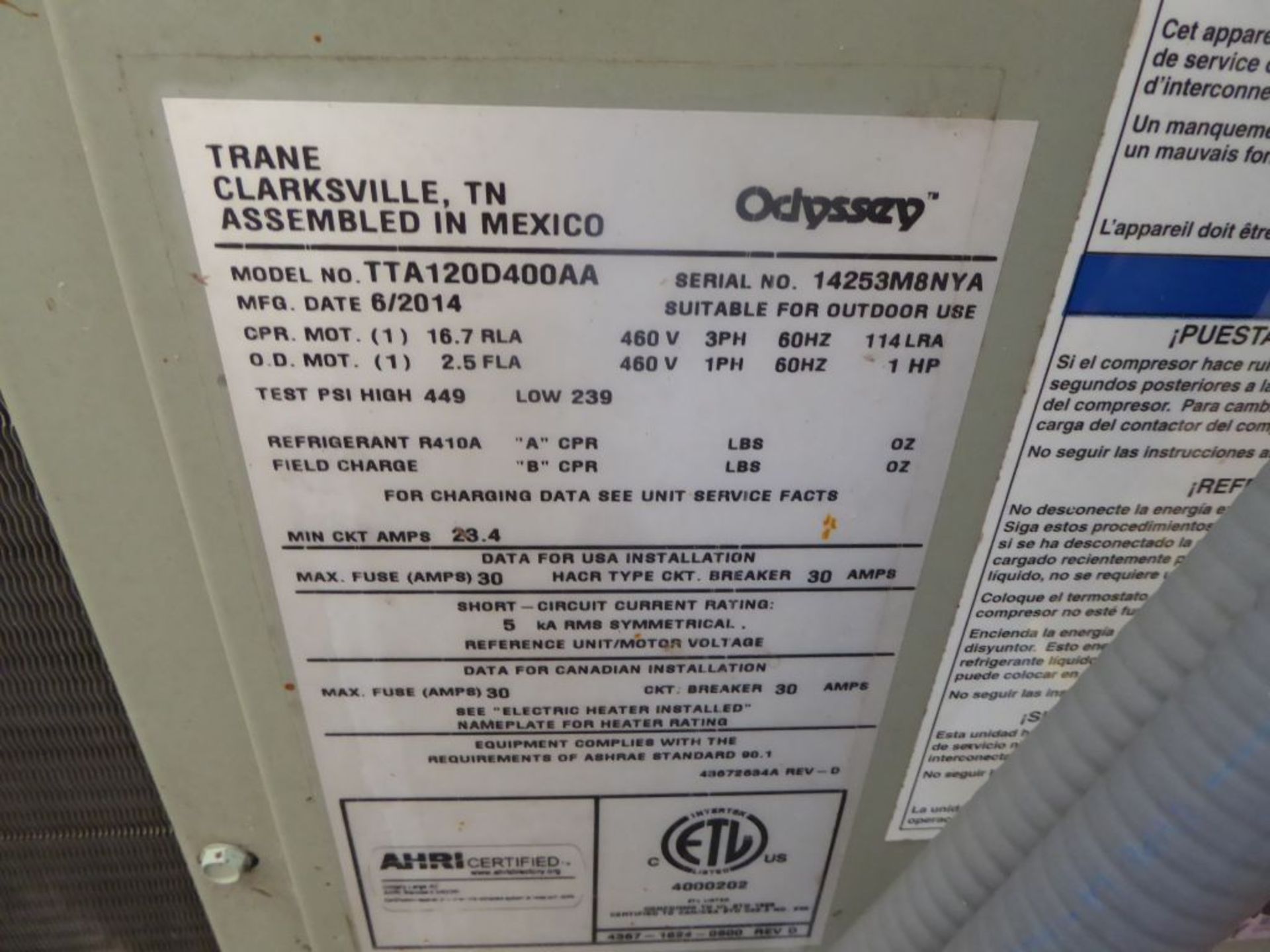 Charlotte, NC - 2014 Trane HVAC Unit - Image 3 of 6