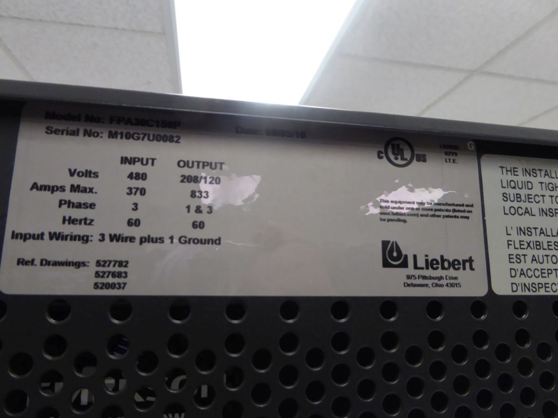 Spartanburg, SC - Liebert FPC Cabinet with Square D I-Line Panelboard - Image 5 of 11