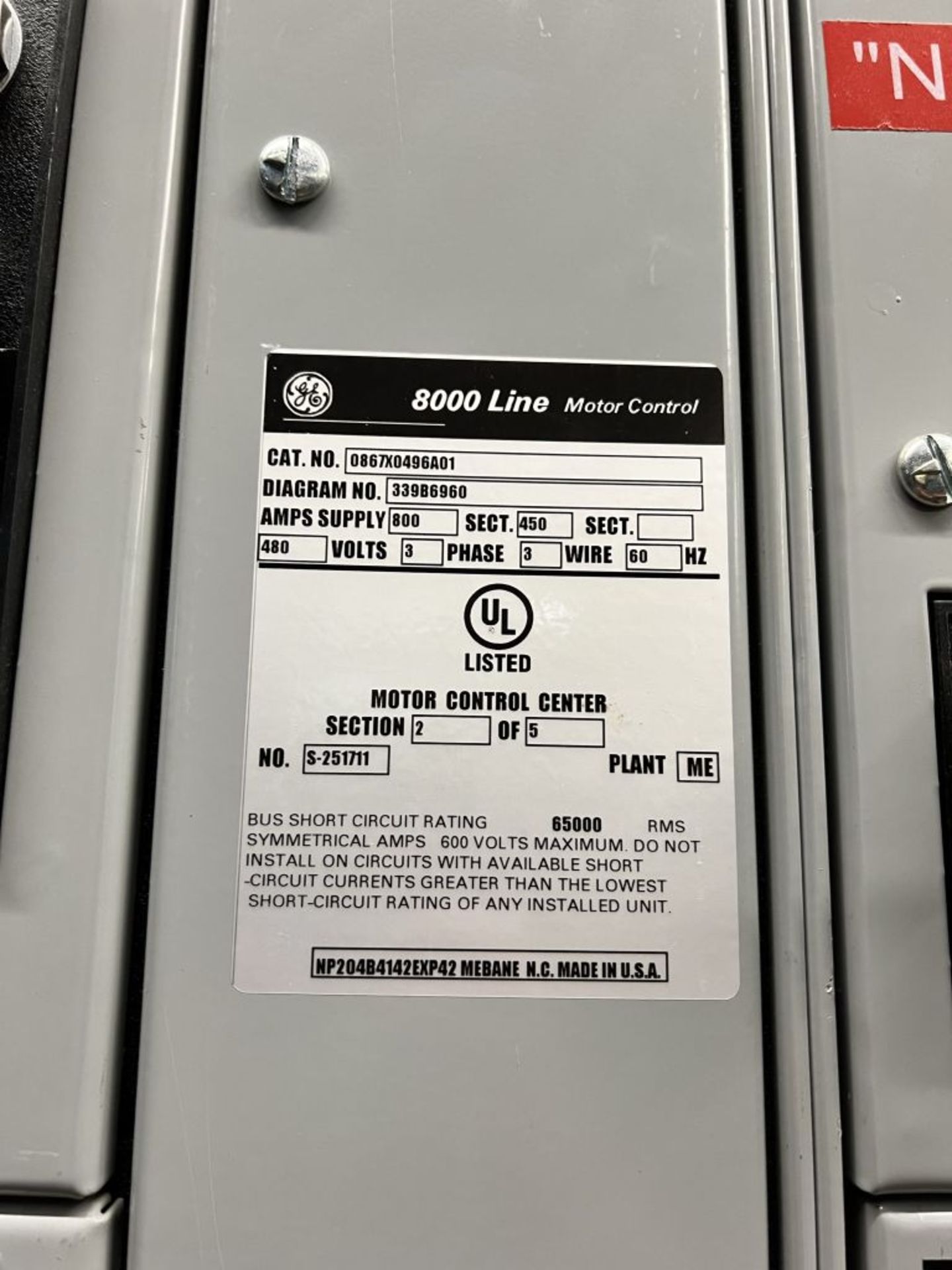 Charlotte, NC - GE 800 Line Motor Control - Image 6 of 101