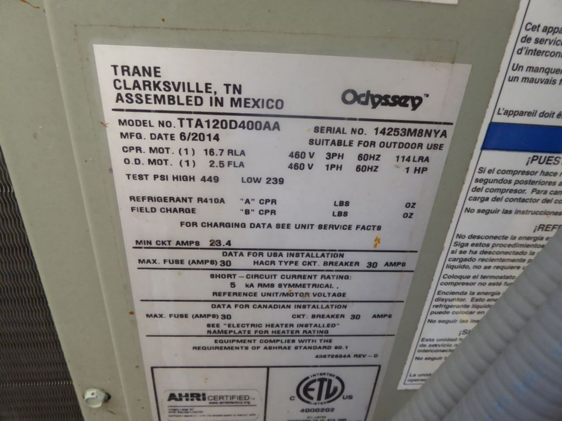 Charlotte, NC - 2014 Trane HVAC Unit - Image 4 of 6