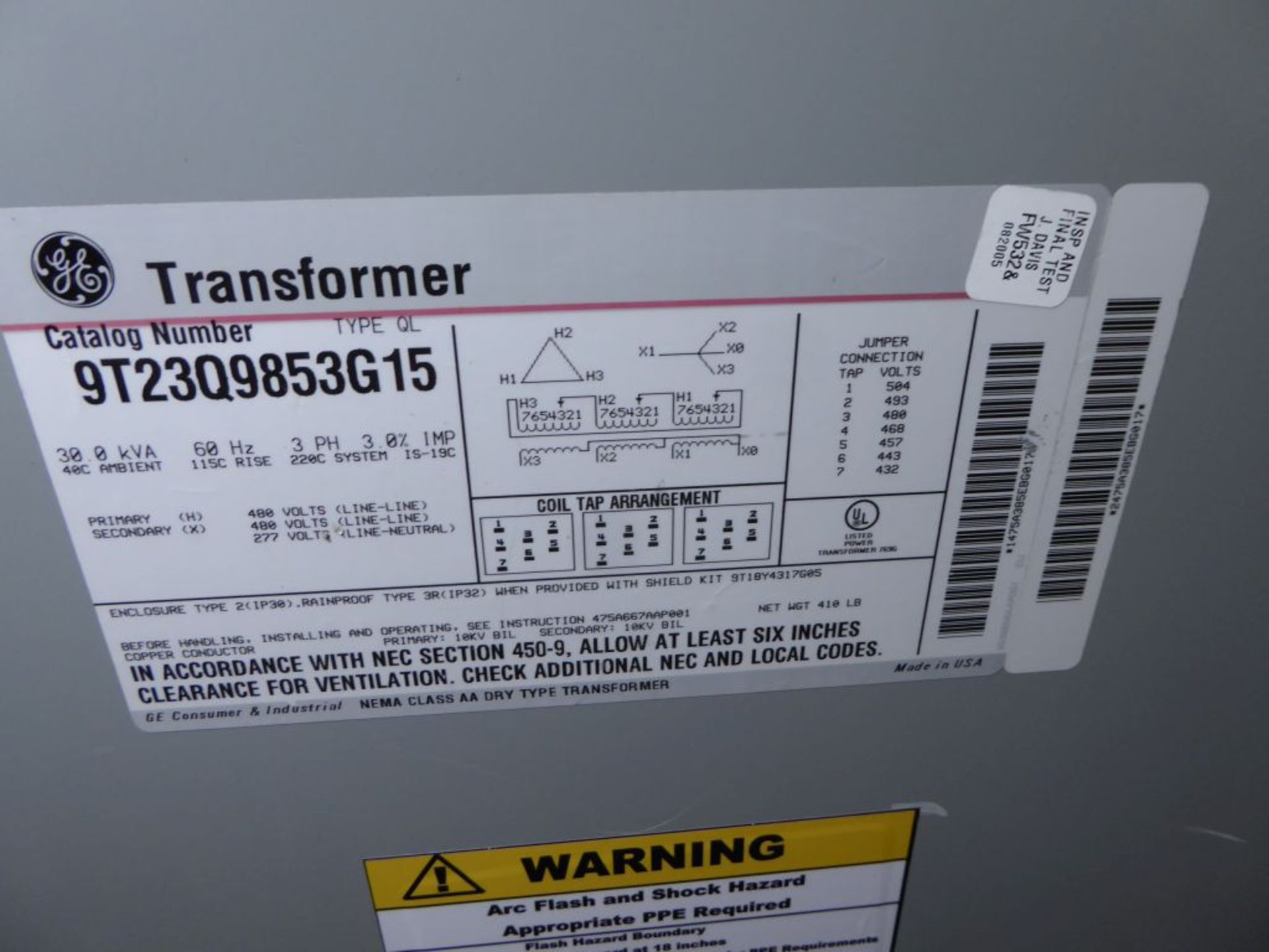 Spartanburg, SC - GE 30 KVA Transformer - Image 4 of 4