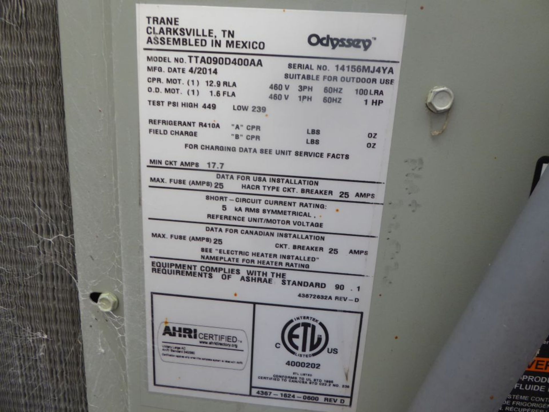 Charlotte, NC - 2014 Trane HVAC Unit - Image 4 of 7