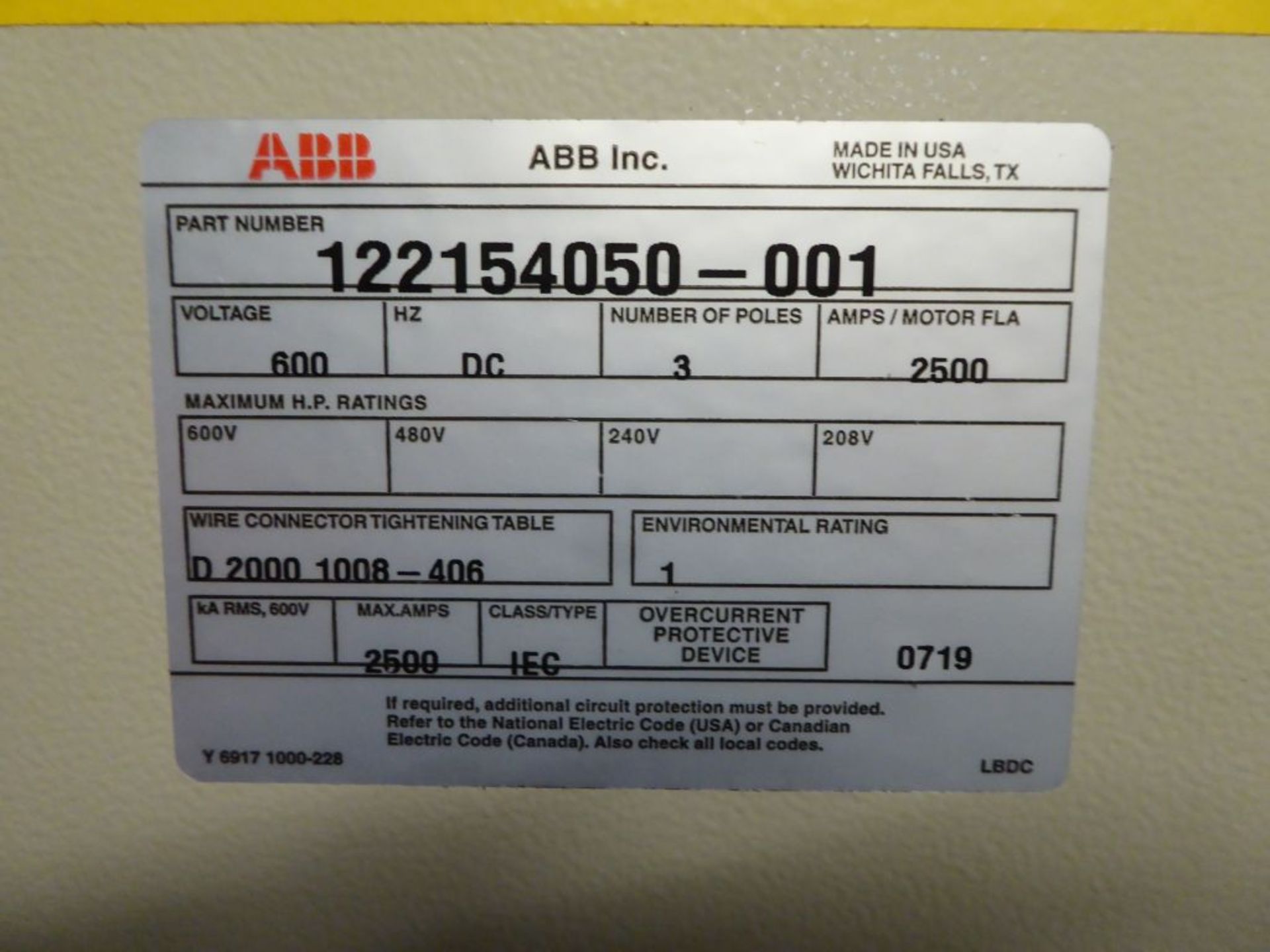 Charlotte, NC - ABB Enclosed Circuit Breaker - Image 6 of 6