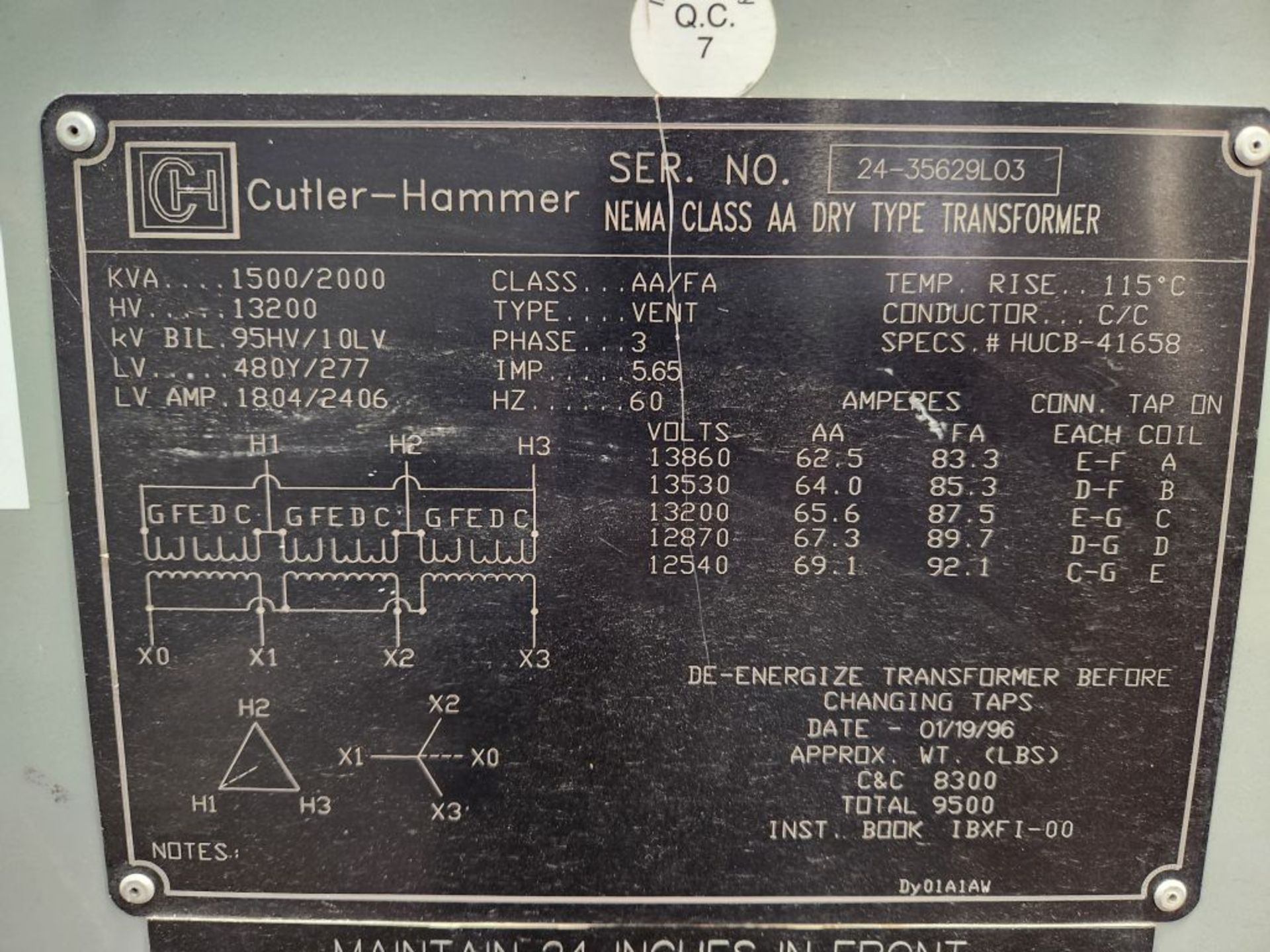 Minneapolis, MN - Cutler-Hammer 1500/2000 KVA Dry Type Transformer - Image 15 of 15