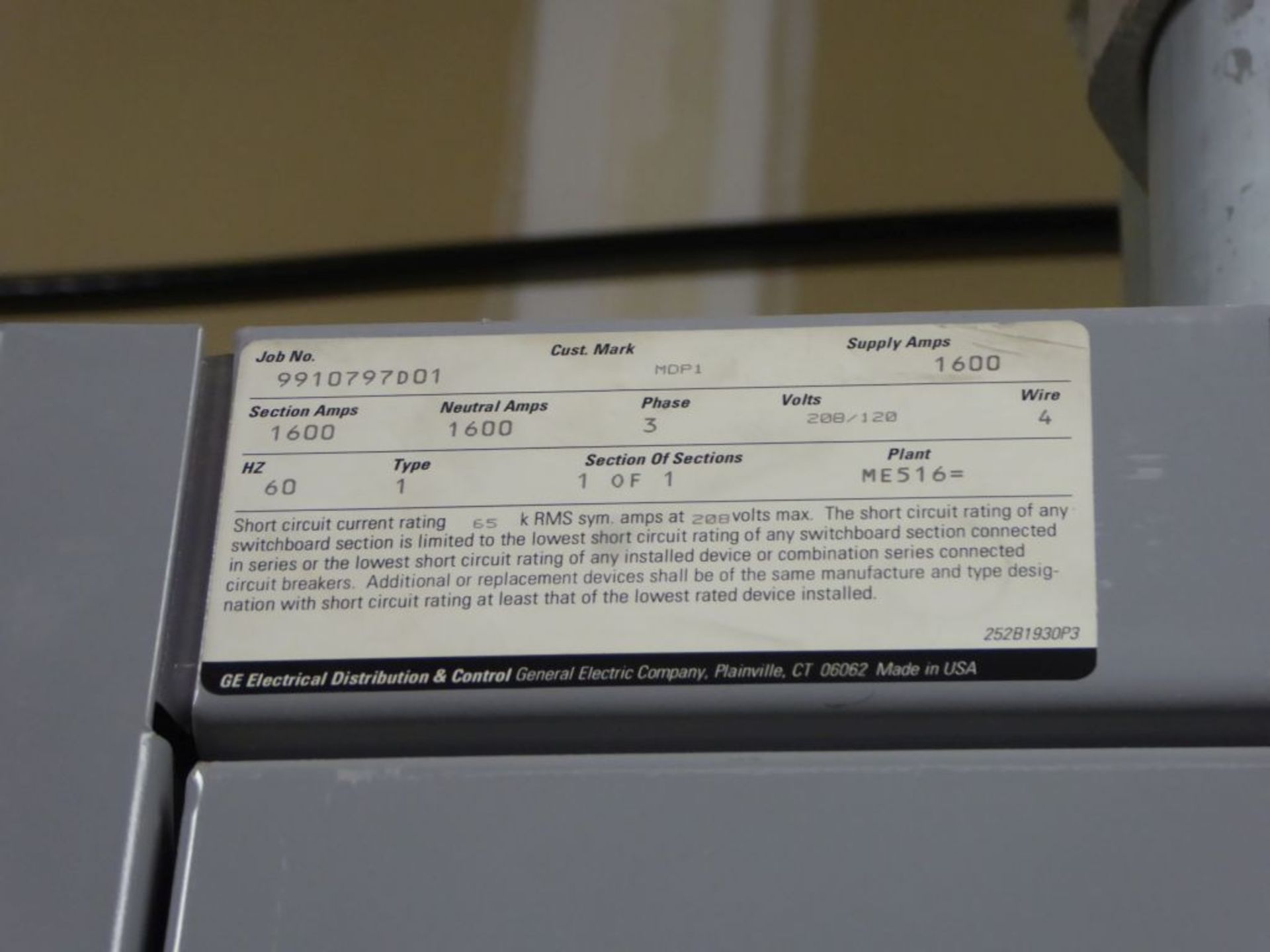 Spartanburg, SC - GE 1600A Spectra Series Switchboard - Image 3 of 6