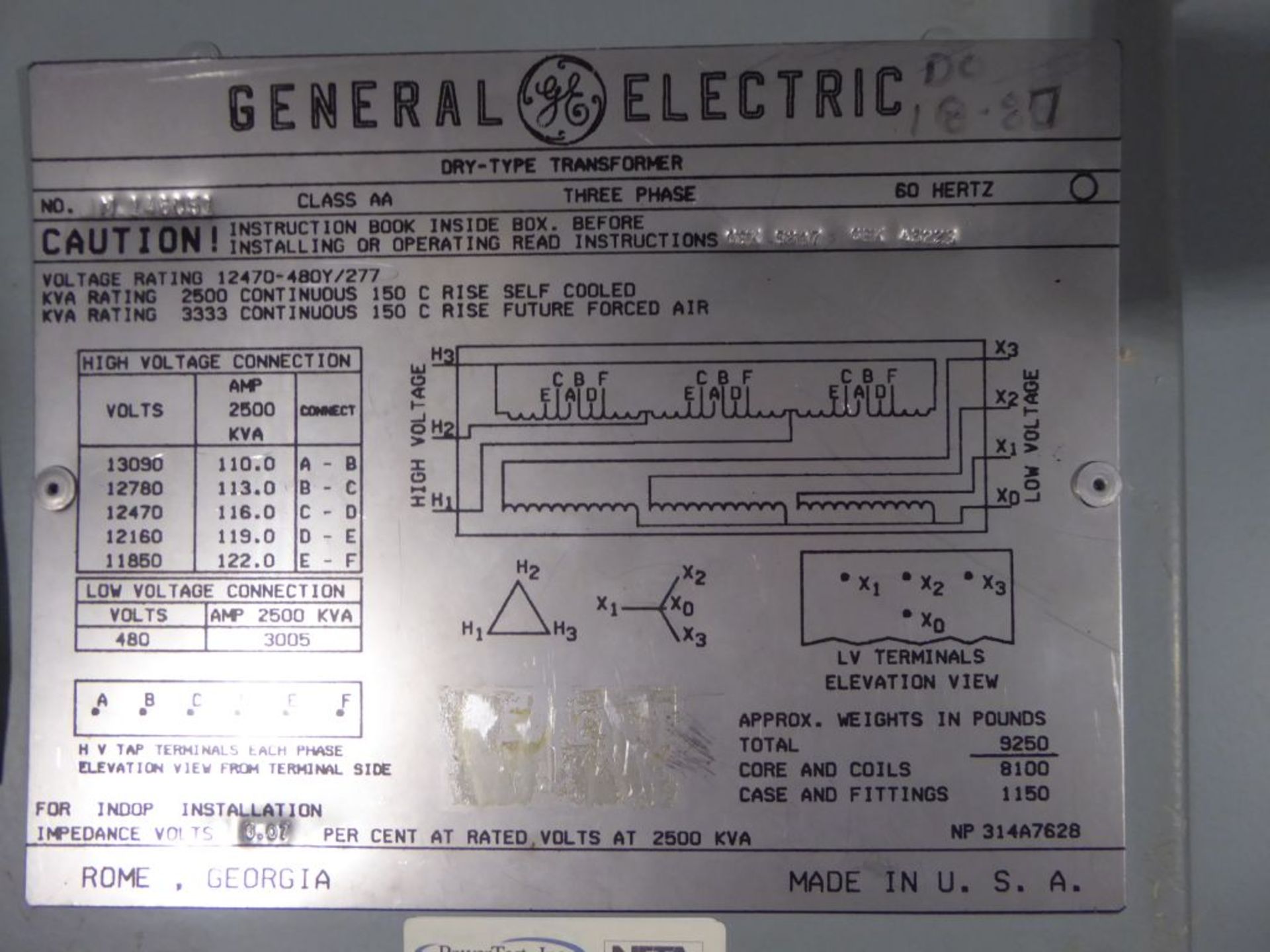 Delayed Removal April 24 | Charlotte, NC - GE 2500 KVA Dry Type Transformer - Image 6 of 6