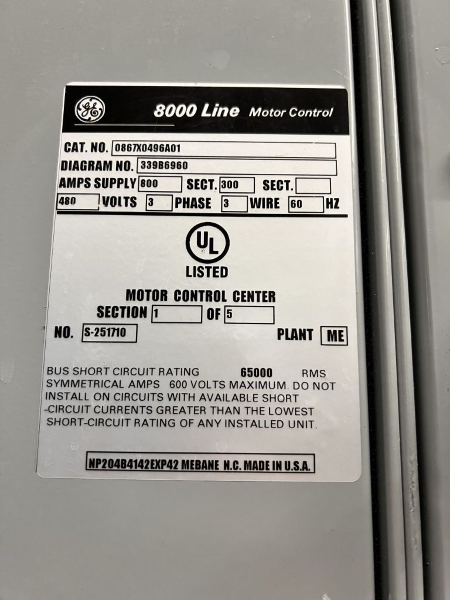 Charlotte, NC - GE 800 Line Motor Control - Image 5 of 101