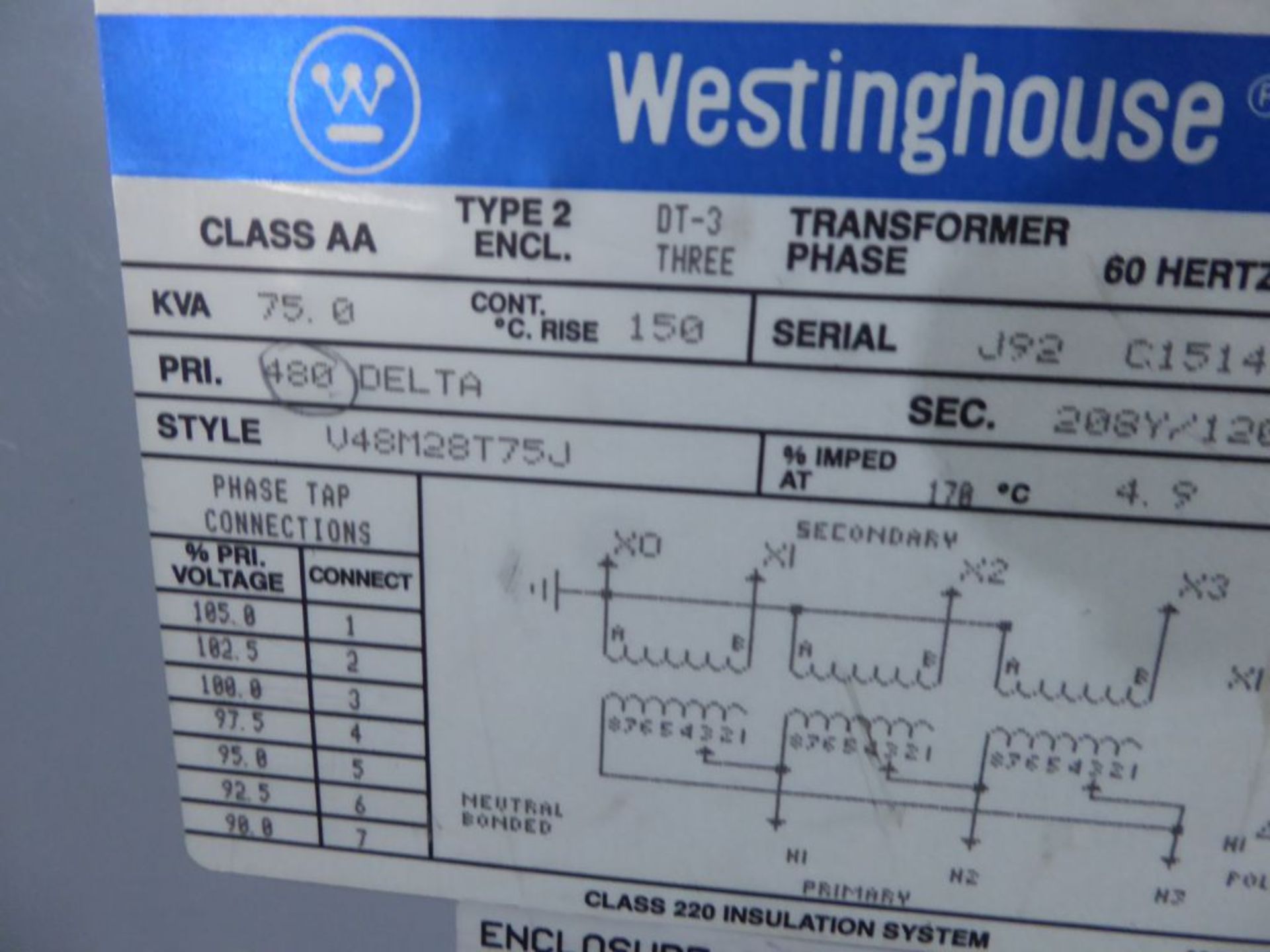 Spartanburg, SC - Westinghouse 75 KVA Transformer - Image 4 of 5