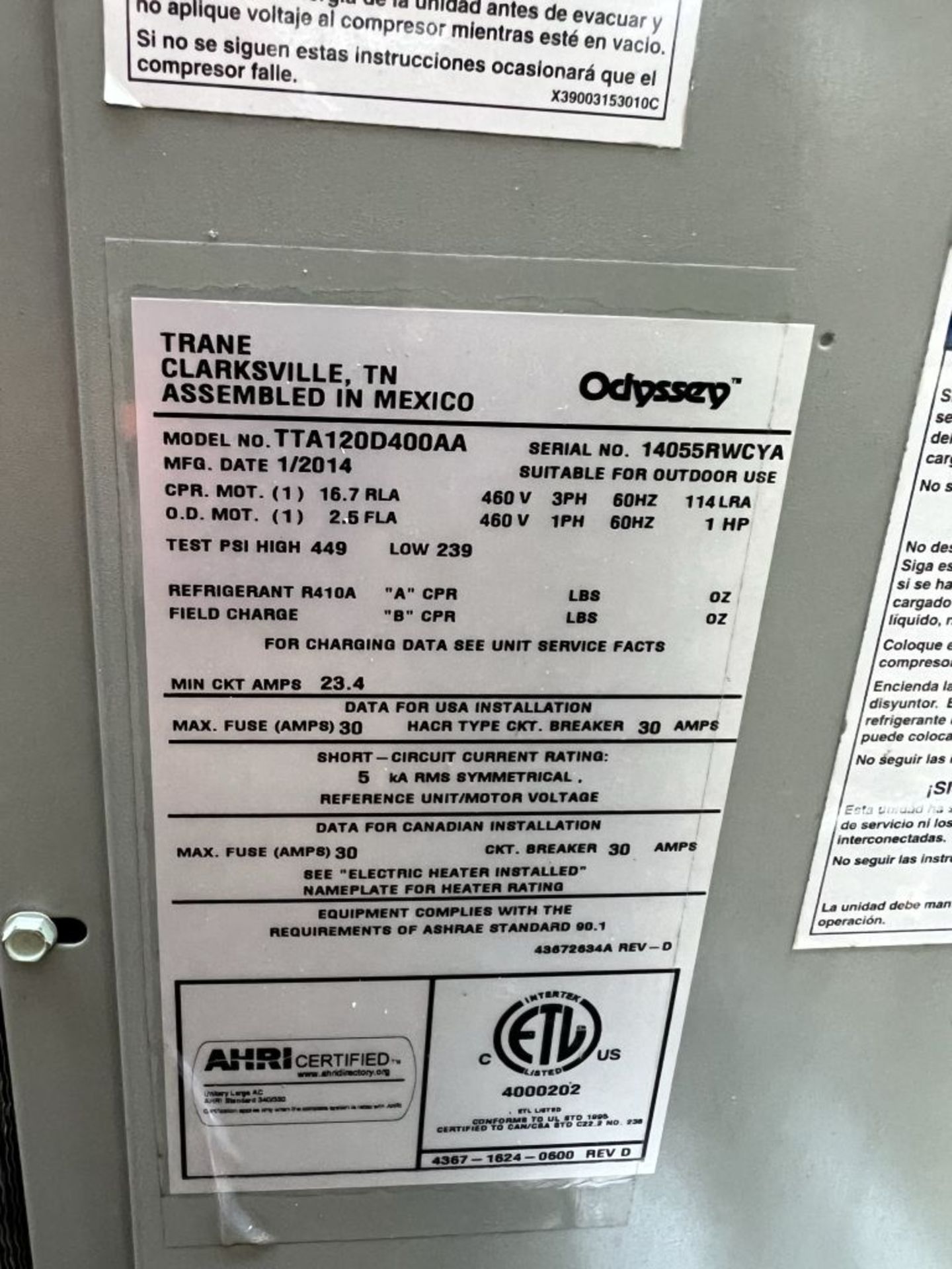 Charlotte, NC - 2014 Trane Air Conditioning Unit - Image 4 of 4