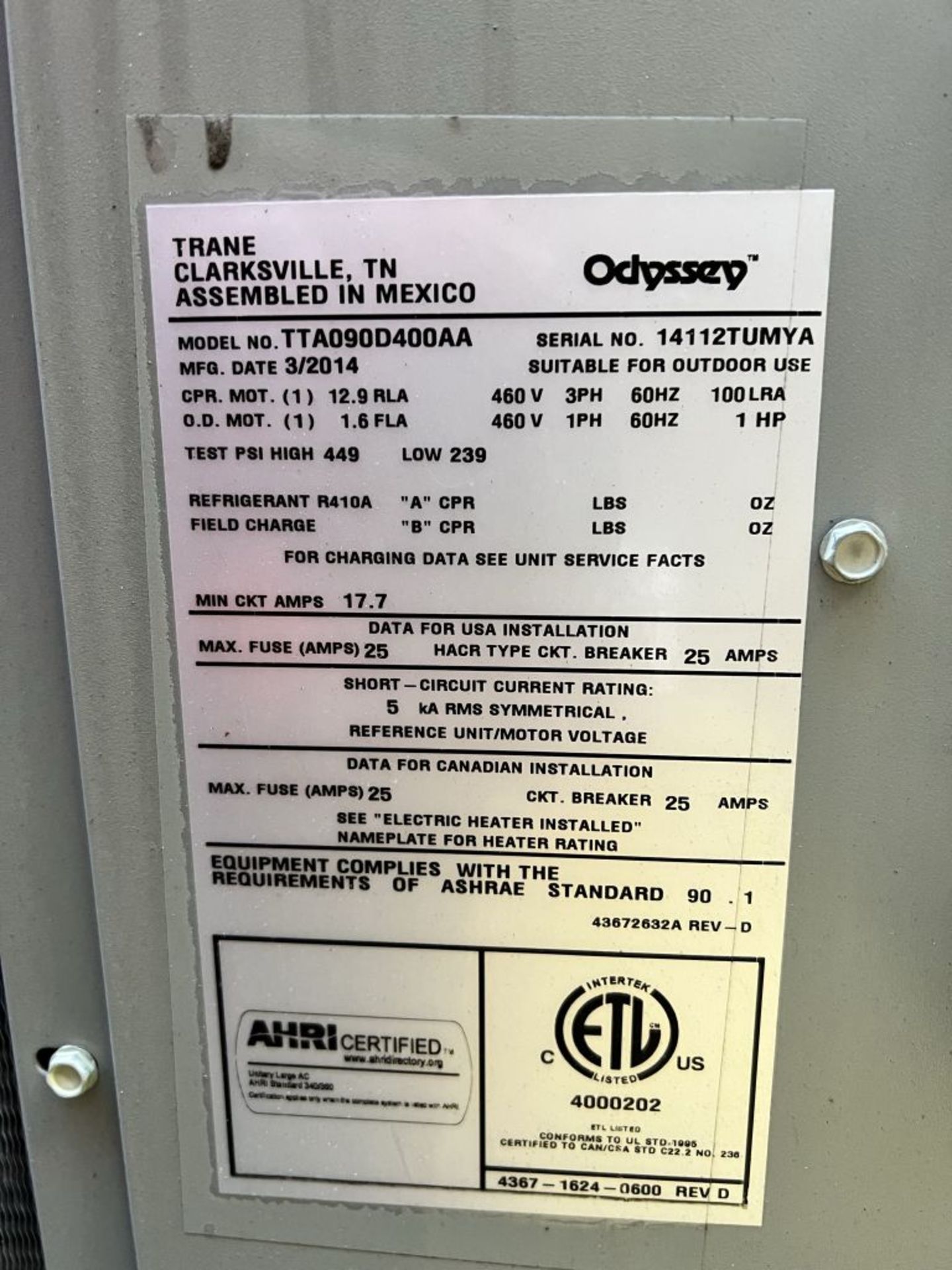 Charlotte, NC - 2014 Trane Air Conditioning Unit - Image 4 of 4