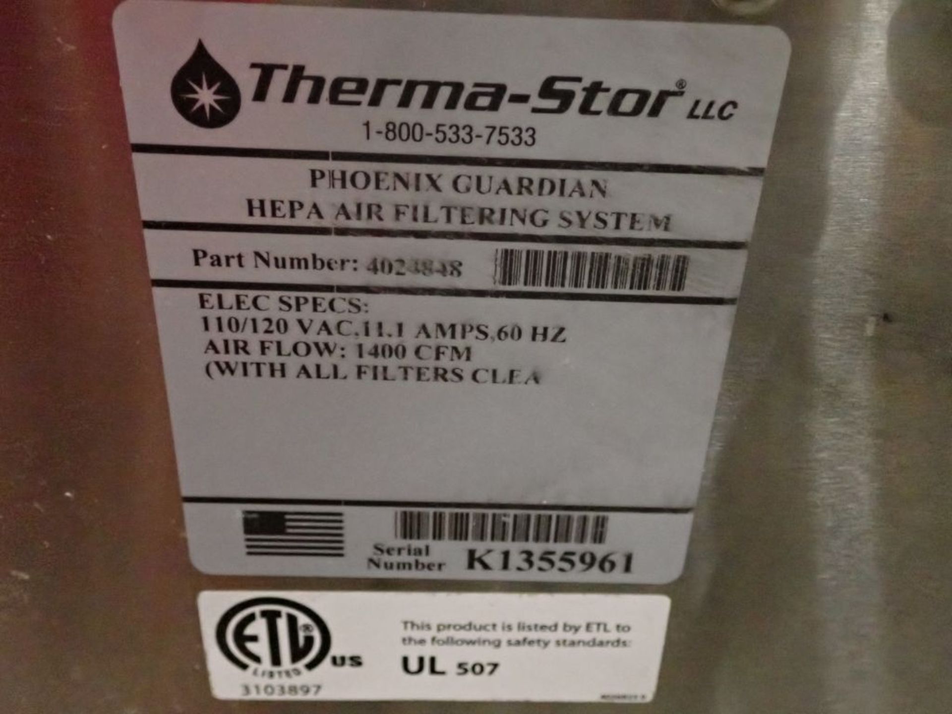 Therma Stor Phoenix Guardian Hepa Air Filtering System - Image 7 of 7