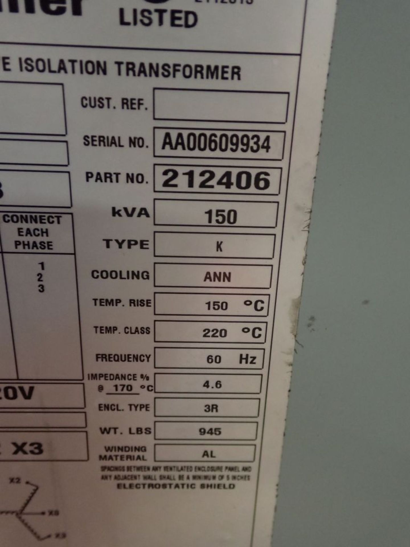 Sunbelt Isolation Transformer - Image 6 of 6