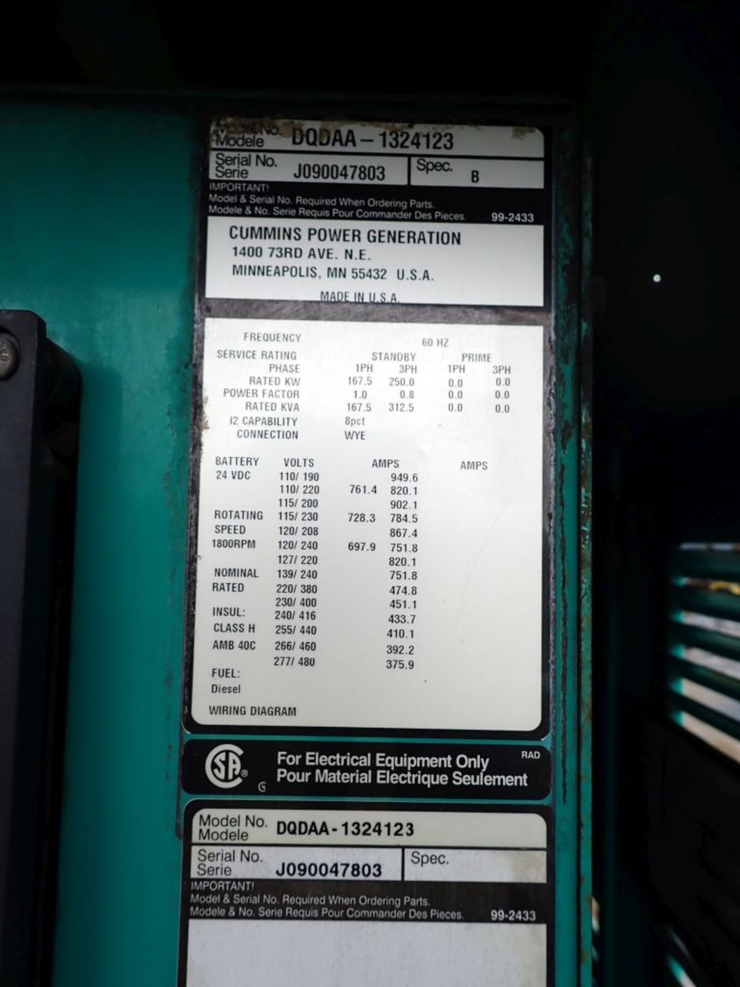 Cummins 312.5 KVA Diesel Generator w/Fuel Tank - Image 26 of 26