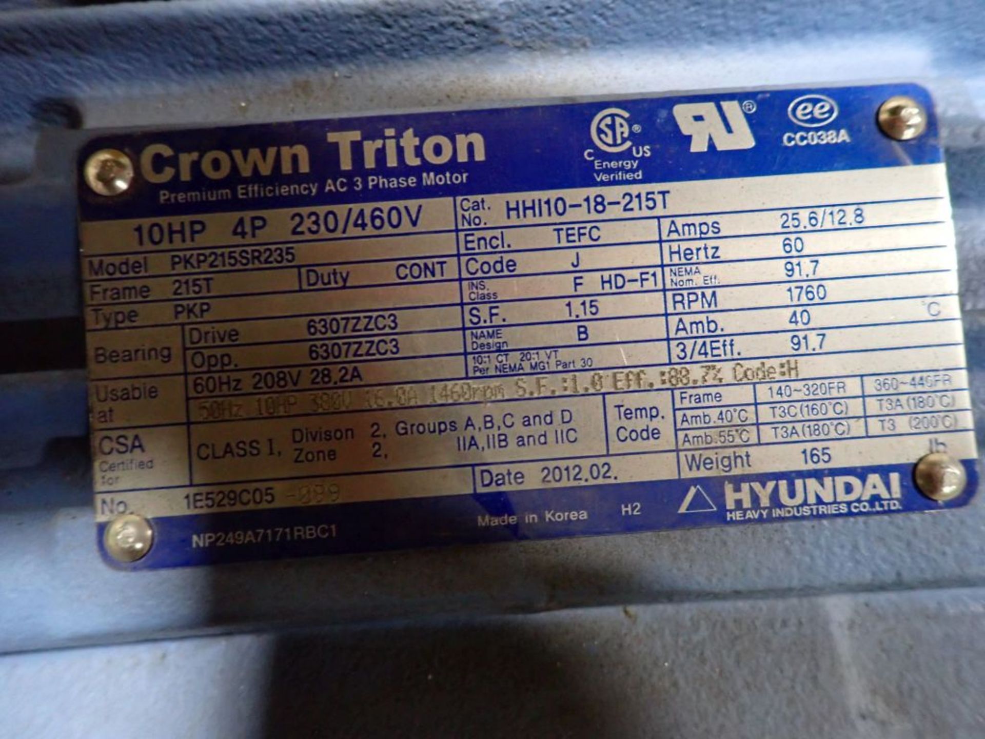 Lot of (2) Crown Triton Electric Motors - Image 2 of 7