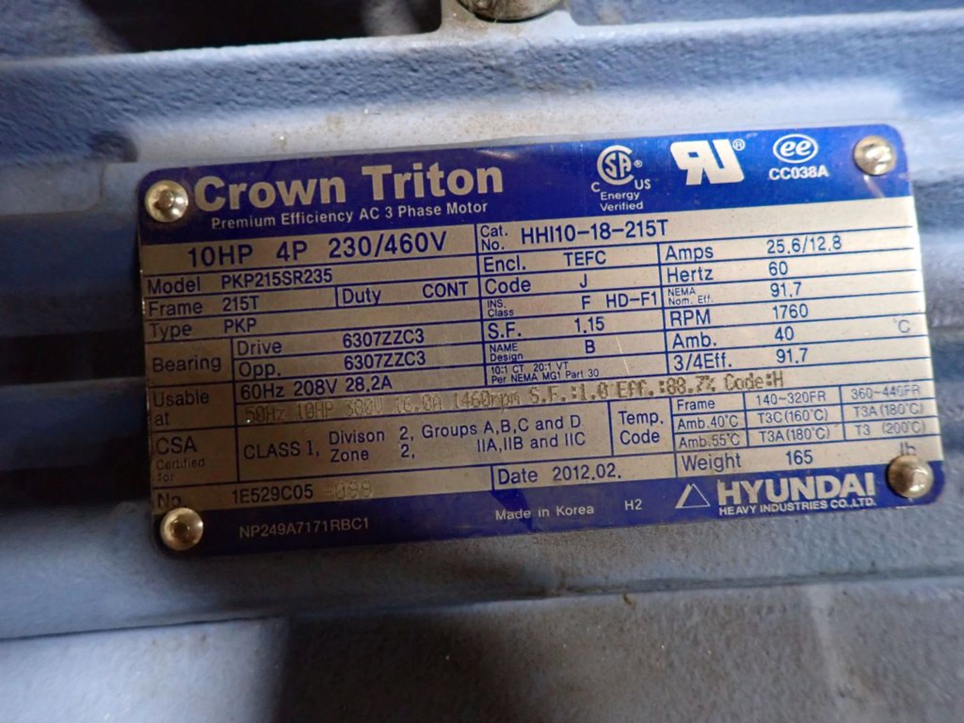 Lot of (2) Crown Triton Electric Motors - Image 3 of 7