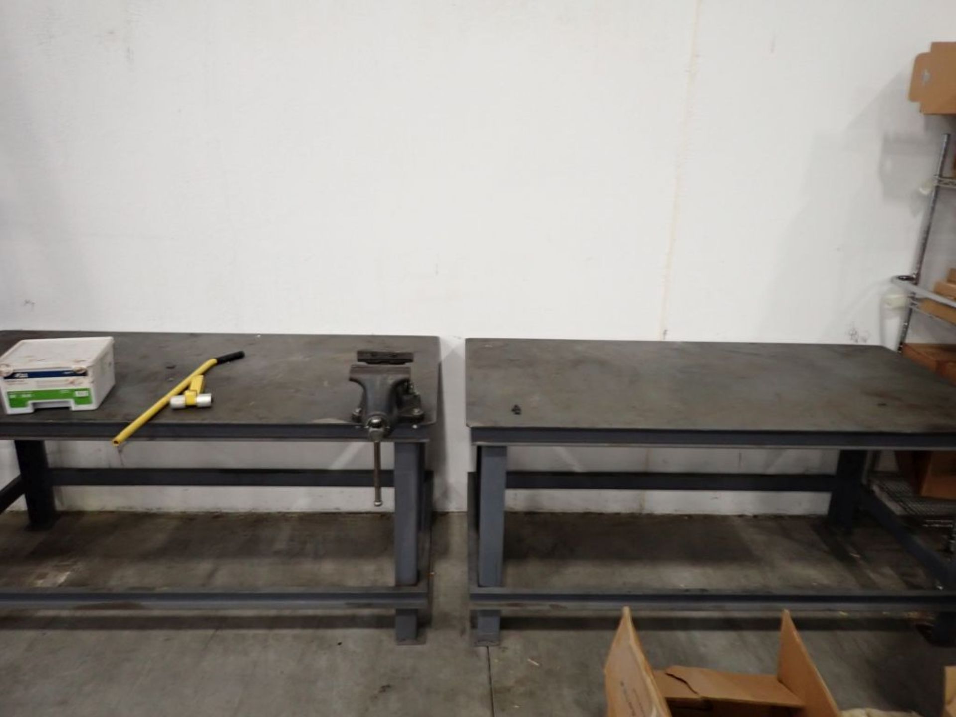 Lot of (2) 36" x 72" Metal Tables with (1) Vise