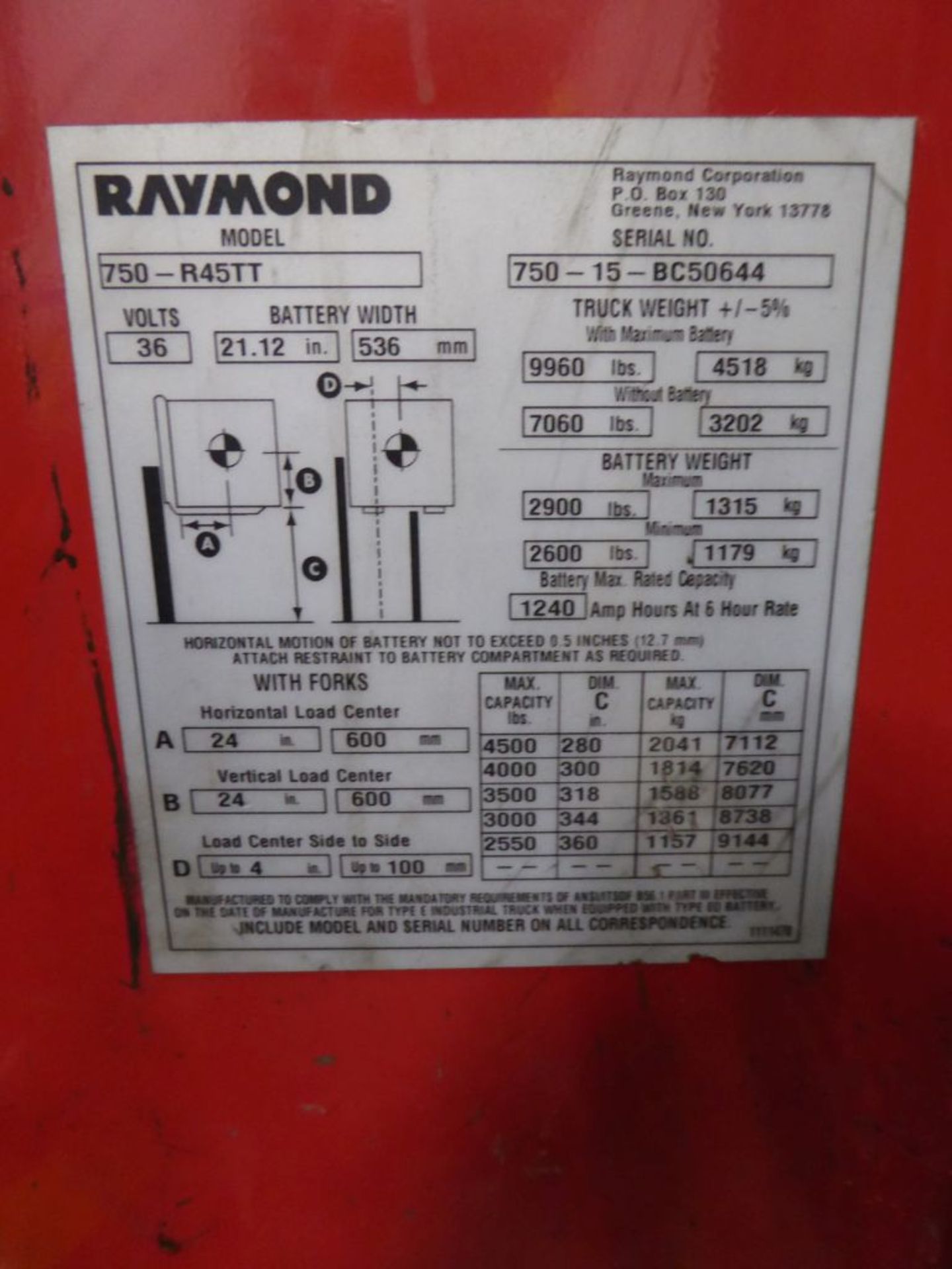 Raymond 7500 Universal Stance Reach Forklift - Image 9 of 9